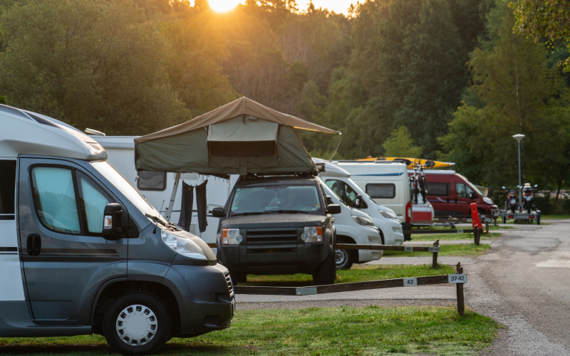 Camper vans in a summer camping park